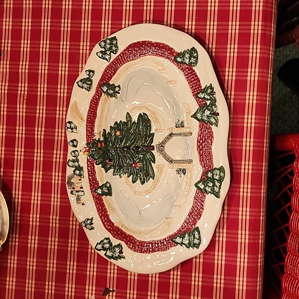 Spode Christmas Tree Village Skating Pond Cookie Platter